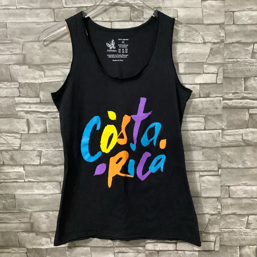Morpho Black Cotton Tank Top “Costa Rica” print size M. NWT (W156)